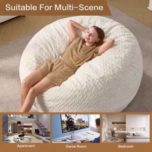 Hobestluk Bean Bag Chair Large Washable Soft Living Room Adult 5Ft White No Assembly Required Memory Foam Filling Machine Washable Cover Bedroom Dorm Reading Gaming Fluffy Plush Faux Fur Fabric - Image 6
