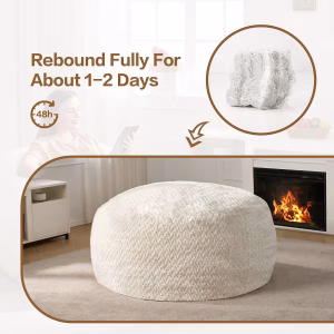 Hobestluk Bean Bag Chair Large Washable Soft Living Room Adult 5Ft White No Assembly Required Memory Foam Filling Machine Washable Cover Bedroom Dorm Reading Gaming Fluffy Plush Faux Fur Fabric - Image 9