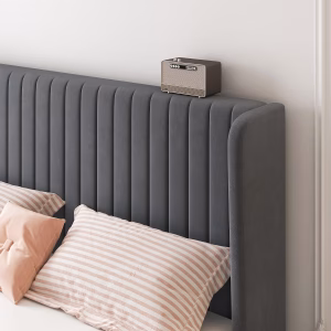 SHA CERLIN Queen Size Velvet Bed Frame, Tufted Wingback Headboard, Grey 47'' Modern Vertical Channel Headboard, Upholstered Platform Bed, Wood Slats, No Box Spring Needed, Easy Assembly, Noise Free - Image 4
