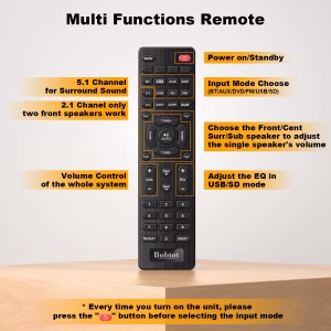 Bobtot Home Theater Systems with 5.25 inch Subwoofer, 600 Watts Peak 5.1 Wired Satellite Surround Sound Speakers, Deep Bass Audio Stereo System with FM Radio Bluetooth AUX DVD USB SD Input - Image 3