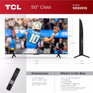 TCL 50-Inch Class S5 4K UHD LED Smart TV with Google TV (50S551G, 2024 Model), Google Assistant Built-in with Voice Remote, Compatible with Alexa, Streaming Television - Image 3
