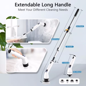 Electric Spin Scrubber, Cordless Cleaning Brush for Bathroom,Home IPX7 waterproof power scrubber with LCD display, multi heads, extendable handle, 90min runtime for bathroom kitchen glass car - Image 4
