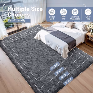 OLANLY Area Rugs for Living Room Bedroom, Machine Washable 4x5.9 ft Soft Fluffy Shaggy Bedside Rug, Indoor Floor Carpet for Kids Girls and Boys, Dorms, Nursery Rooms, Home Decor Aesthetic, Grey - Image 3