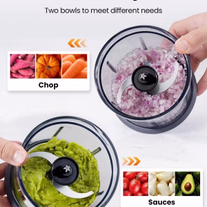 Food Processor 4 Cup, Electric Food Chopper, 【Small but Powerful】Meat Grinder with 2 Bowls, 2 Speed & 4 Blades for Vegetable, Meat, Nuts, Functions for Chopping, Dicing, Mixing and Puree - Image 4