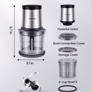 Food Processor 4 Cup, Electric Food Chopper, 【Small but Powerful】Meat Grinder with 2 Bowls, 2 Speed & 4 Blades for Vegetable, Meat, Nuts, Functions for Chopping, Dicing, Mixing and Puree - Image 3