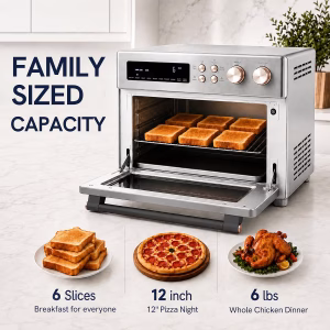 VAL CUCINA Infrared Heating 26.3 QT Air Fryer Toaster Oven, Large Countertop Convection Oven 10-in-1 Combo, 6-Slice Toast, Enamel Baking Pan Easy Clean with Recipe Book, Brushed Stainless Steel Finish - Image 3