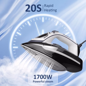 Steam Iron for Clothes 20s Rapid Heating,Iron for Vertical Steaming 1700W Steamer Ironing 13.52oz Large Water Tank, Non-Stick Ceramic Soleplate, 3-Way Auto-Off, Anti-Drip, Self-Cleaning, Grey - Image 3