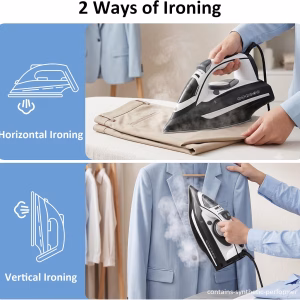 Steam Iron for Clothes 20s Rapid Heating,Iron for Vertical Steaming 1700W Steamer Ironing 13.52oz Large Water Tank, Non-Stick Ceramic Soleplate, 3-Way Auto-Off, Anti-Drip, Self-Cleaning, Grey - Image 5