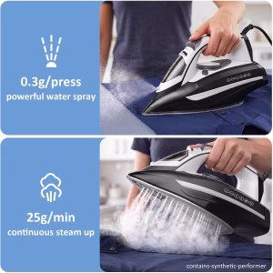 Steam Iron for Clothes 20s Rapid Heating,Iron for Vertical Steaming 1700W Steamer Ironing 13.52oz Large Water Tank, Non-Stick Ceramic Soleplate, 3-Way Auto-Off, Anti-Drip, Self-Cleaning, Grey - Image 7