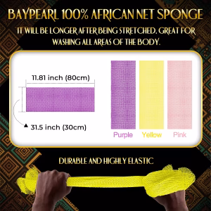 3 Pack African Net Sponge, African Exfoliating Net Bath Sponge Long Net Bath Sponge Exfoliating Shower Body Scrubber Back Scrubber Skin Smoother,Great for Daily Use (Pink,Yellow,Purple) - Image 3