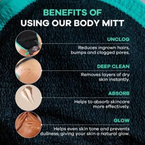 Dermasuri Exfoliating Body Scrubber Glove, Exfoliating Glove, Black (1 Pk) Body Exfoliating Mitt, Removes Dry Skin Buildup, Keratosis Pilaris Treatment, Body Exfoliator Scrub for Shower & Self Care - Image 6