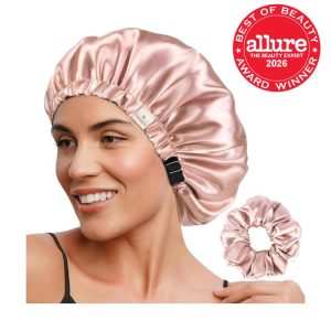 YANIBEST Adjustable Satin Bonnet Double Layer Hair Bonnet for Sleeping Bonnets for Women Hats Curly Natural Hair, Blush Pink - Image 2