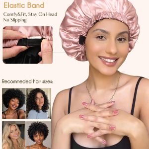 YANIBEST Adjustable Satin Bonnet Double Layer Hair Bonnet for Sleeping Bonnets for Women Hats Curly Natural Hair, Blush Pink - Image 4