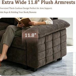 Modern L-Shape Sleeper Sofa with Pull-Out Bed and Storage Seat Comfortable Fabric Sectional Corner Couch with Padded Armrests for Home Office, Guest Room - Image 8