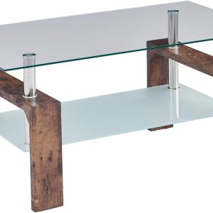 Living Room Rectangle Coffee Table, Tea Table Suitable for Waiting Room, Modern Side Coffee Table with Wooden Leg, Glass Tabletop with Lower Shelf.(brown) - Image 7