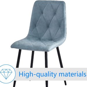 Btrpily 4 Set of Dining Chairs, Metal Frame Dining Chair for Kitchen Room,Technology Cloth Seat Chair for Living Room, Bedroom(Light Blue) - Image 3