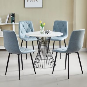 Btrpily 4 Set of Dining Chairs, Metal Frame Dining Chair for Kitchen Room,Technology Cloth Seat Chair for Living Room, Bedroom(Light Blue) - Image 7