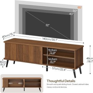 HOOBRO Mid Century Modern TV Stand, TV Console for 65 Inch TV with Storage Entertainment Center with Fluted Sliding Doors, Fluted TV Stand, Adjustable Shelf, Media Console Table for Living Room - Image 7