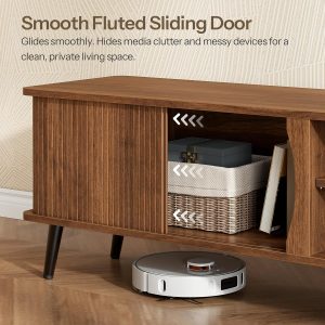 HOOBRO Mid Century Modern TV Stand, TV Console for 65 Inch TV with Storage Entertainment Center with Fluted Sliding Doors, Fluted TV Stand, Adjustable Shelf, Media Console Table for Living Room - Image 6