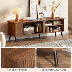 HOOBRO Mid Century Modern TV Stand, TV Console for 65 Inch TV with Storage Entertainment Center with Fluted Sliding Doors, Fluted TV Stand, Adjustable Shelf, Media Console Table for Living Room - Image 8