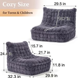 Memory Foam Bean Bag Chairs with Filler Faux (Dark Grey) Beanbags Lazy Sofa for Memory Foam BeanBag Chair Bean Bag Sofa for Bedroom, Living Room, Office and Home - Image 2
