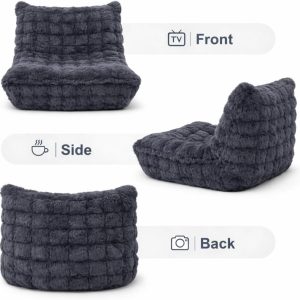 Memory Foam Bean Bag Chairs with Filler Faux (Dark Grey) Beanbags Lazy Sofa for Memory Foam BeanBag Chair Bean Bag Sofa for Bedroom, Living Room, Office and Home - Image 4