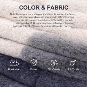 Memory Foam Bean Bag Chairs with Filler Faux (Dark Grey) Beanbags Lazy Sofa for Memory Foam BeanBag Chair Bean Bag Sofa for Bedroom, Living Room, Office and Home - Image 8