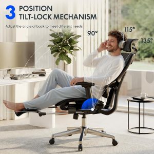 FLEXISPOT ErgoX Premium Ergonomic Office Chair Black-FT Adjustable Armrests, Dynamic Lumbar Support, Recline & Tilt Function, Mesh with Footrest, Home & Office Use - Image 6