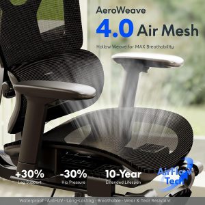 FLEXISPOT ErgoX Premium Ergonomic Office Chair Black-FT Adjustable Armrests, Dynamic Lumbar Support, Recline & Tilt Function, Mesh with Footrest, Home & Office Use - Image 8