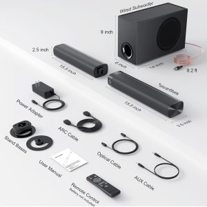Sound Bar with Subwoofer, 110W Sound Bar with Adjustable Deep Bass & 3 EQ Modes, Bluetooth/ARC/Opt/AUX Connect, Sound Bar for Smart TV - Image 2