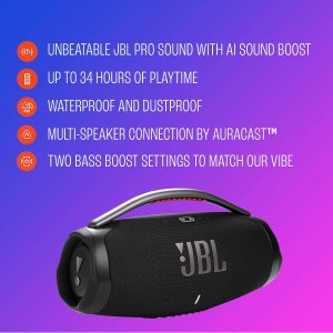 JBL Boombox 4 Portable Bluetooth Speaker, Waterproof, Deep Bass - Black Up To 34 Hours Playtime, IP68 Dustproof, AI Sound Boost For Louder Clearer Audio, Ideal For Beach, Pool, Boat And Outdoor Par - Image 3