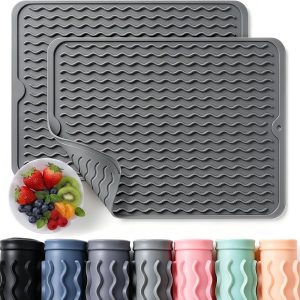2 Pack Caketime Silicone Dish Drying Mat for Kitchen Counter Heat Resistant Under Sink Waterproof Coffee Bar Accessories Dining Rack Stone Utensil Holder Countertop Decor Must Haves 2026 - Image 2