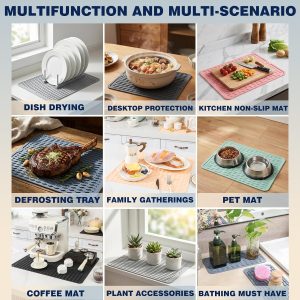 2 Pack Caketime Silicone Dish Drying Mat for Kitchen Counter Heat Resistant Under Sink Waterproof Coffee Bar Accessories Dining Rack Stone Utensil Holder Countertop Decor Must Haves 2026 - Image 3