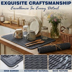 2 Pack Caketime Silicone Dish Drying Mat for Kitchen Counter Heat Resistant Under Sink Waterproof Coffee Bar Accessories Dining Rack Stone Utensil Holder Countertop Decor Must Haves 2026 - Image 4