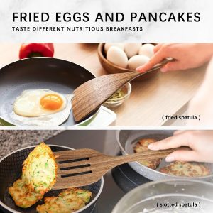 Wooden Spoons for Cooking, 10-Piece Acacia Wood Cooking Utensil Set Spoons and spatulas stir, mix, flip and serve; balanced handles offer control while staying gentle on nonstick cookware. - Image 4
