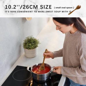 Wooden Spoons for Cooking, 10-Piece Acacia Wood Cooking Utensil Set Spoons and spatulas stir, mix, flip and serve; balanced handles offer control while staying gentle on nonstick cookware. - Image 5