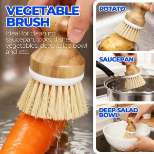 Holikme 6 Pack Dish Brush with Bottle Brush Scrub Brush Straw,Yellow Dish Brush, Palm Scrub Brush and Straw Brush, Dish Scrubber Long Handle for Dish Bottle Cup Skillet Wok Pot Pan Cast Iron - Image 2