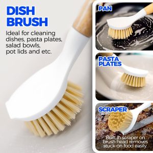 Holikme 6 Pack Dish Brush with Bottle Brush Scrub Brush Straw,Yellow Dish Brush, Palm Scrub Brush and Straw Brush, Dish Scrubber Long Handle for Dish Bottle Cup Skillet Wok Pot Pan Cast Iron - Image 4