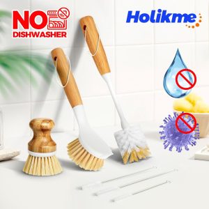 Holikme 6 Pack Dish Brush with Bottle Brush Scrub Brush Straw,Yellow Dish Brush, Palm Scrub Brush and Straw Brush, Dish Scrubber Long Handle for Dish Bottle Cup Skillet Wok Pot Pan Cast Iron - Image 6