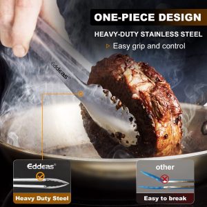 Tongs For Cooking Up to 600 °F Metal Kitchen Tongs 3PCS 7,9,12 Inch Heat Resistant 600 Degrees Stainless Steel,Heavy Duty Metal Locking Tong for Food,Salad and BBQ Dishwasher Safe - Image 3