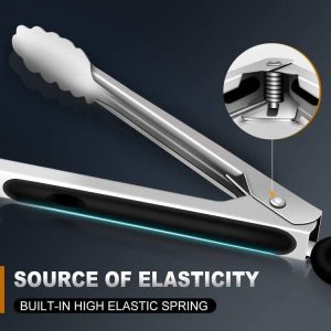 Tongs For Cooking Up to 600 °F Metal Kitchen Tongs 3PCS 7,9,12 Inch Heat Resistant 600 Degrees Stainless Steel,Heavy Duty Metal Locking Tong for Food,Salad and BBQ Dishwasher Safe - Image 5