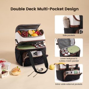 LOVEVOOK Insulated Lunch Box for Women,Large Double Deck Adult Lunch Bag Teacher Lunch Tote Bag with Cup Holder,Leakproof Cooler Bag for Work,Picnic Beach,Family,College,Gift,Larger 15L - Image 3