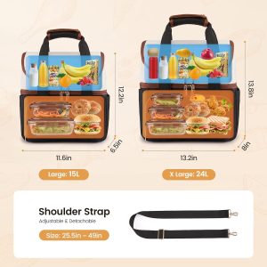 LOVEVOOK Insulated Lunch Box for Women,Large Double Deck Adult Lunch Bag Teacher Lunch Tote Bag with Cup Holder,Leakproof Cooler Bag for Work,Picnic Beach,Family,College,Gift,Larger 15L - Image 4