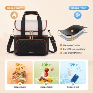 LOVEVOOK Insulated Lunch Box for Women,Large Double Deck Adult Lunch Bag Teacher Lunch Tote Bag with Cup Holder,Leakproof Cooler Bag for Work,Picnic Beach,Family,College,Gift,Larger 15L - Image 6