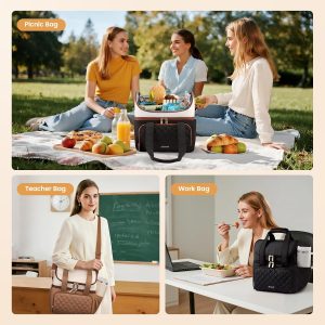 LOVEVOOK Insulated Lunch Box for Women,Large Double Deck Adult Lunch Bag Teacher Lunch Tote Bag with Cup Holder,Leakproof Cooler Bag for Work,Picnic Beach,Family,College,Gift,Larger 15L - Image 8