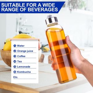 3 Packs Glass Water Bottles with Lid, Clear, 17oz Reusable Juice Bottle with Stainless Steel Cap, Glass Cup Liquid Storage Containers for Juicing Beverage Refrigerator Travel - Image 4