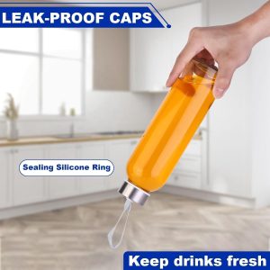 3 Packs Glass Water Bottles with Lid, Clear, 17oz Reusable Juice Bottle with Stainless Steel Cap, Glass Cup Liquid Storage Containers for Juicing Beverage Refrigerator Travel - Image 5