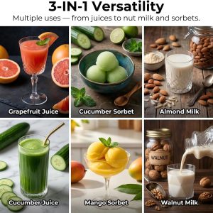 TUUMIIST 3-in-1 Juicer Machines, Makes Juice & Sorbet & Nut Milk 6.5" Large Feed Chute Cold Press Juicer for Whole Fruits & Vegetables, Easy to Clean - Image 3