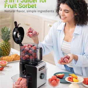 TUUMIIST 3-in-1 Juicer Machines, Makes Juice & Sorbet & Nut Milk 6.5" Large Feed Chute Cold Press Juicer for Whole Fruits & Vegetables, Easy to Clean - Image 4