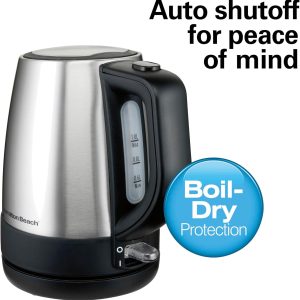 Hamilton Beach 1 Liter Electric Tea Kettle, Water Boiler & Heater Fast Boiling 1500 Watts | BPA Free | Cordless Serving | Auto-Shutoff & Boil-Dry Protection | Mesh Filter | Stainless Steel - Image 3